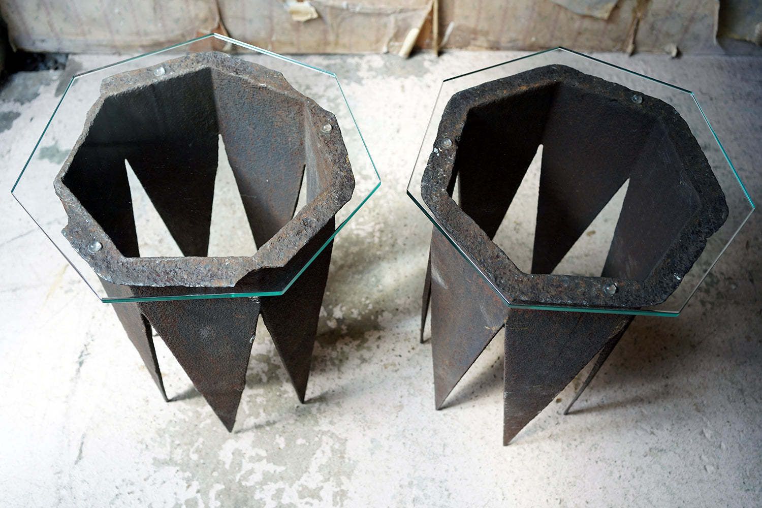 A Pair Of Early 19thc Cast Iron Chimney Tops As Side Tables photo for sale