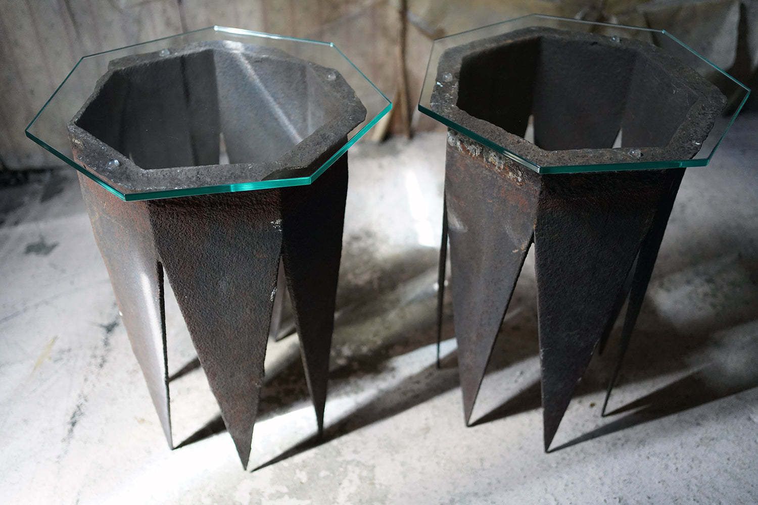 photo for sale A Pair Of Early 19thc Cast Iron Chimney Tops As Side Tables
