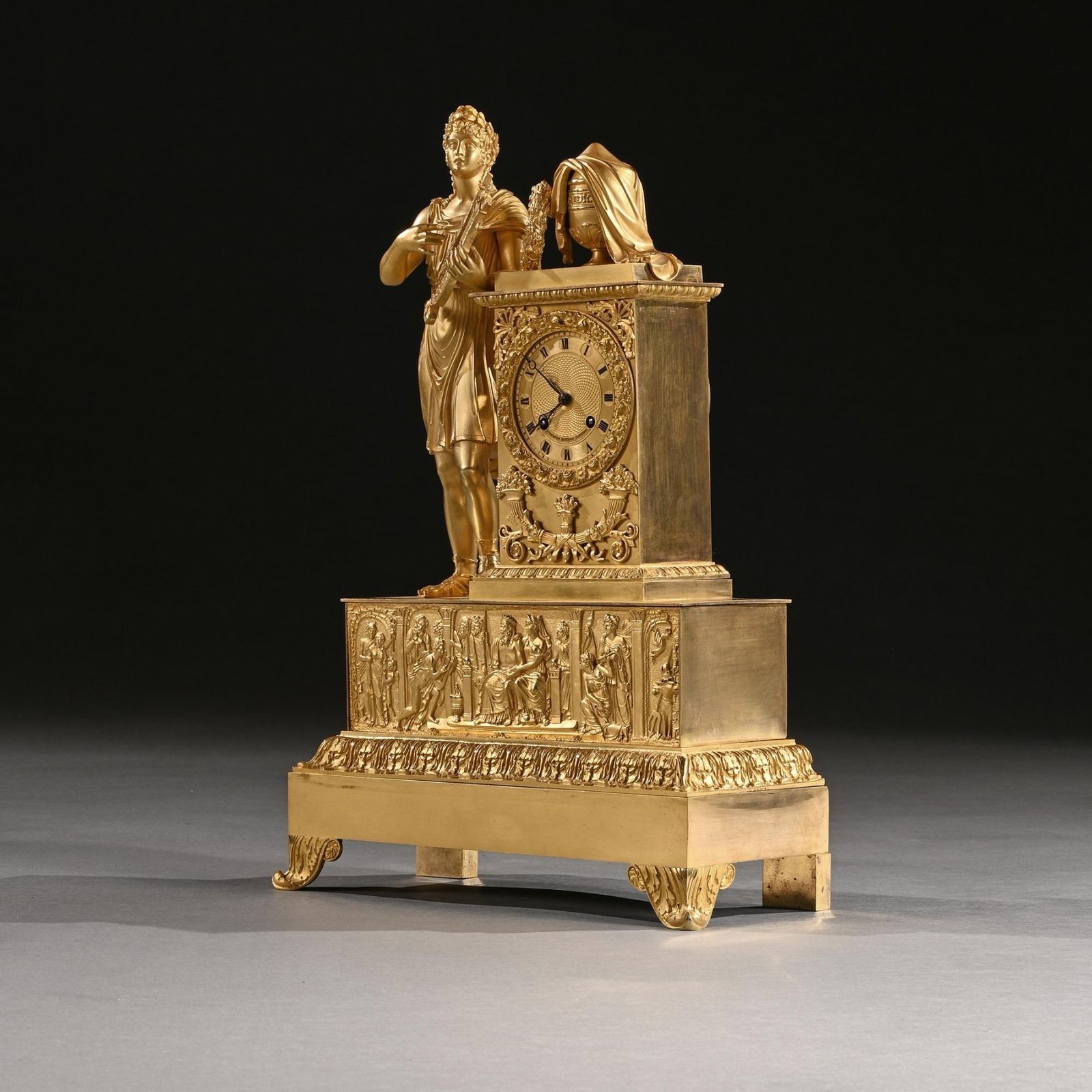 Large French Empire Period Gilt Bronze Figural Mantel Clock Of Exceptional Quality photo furniture