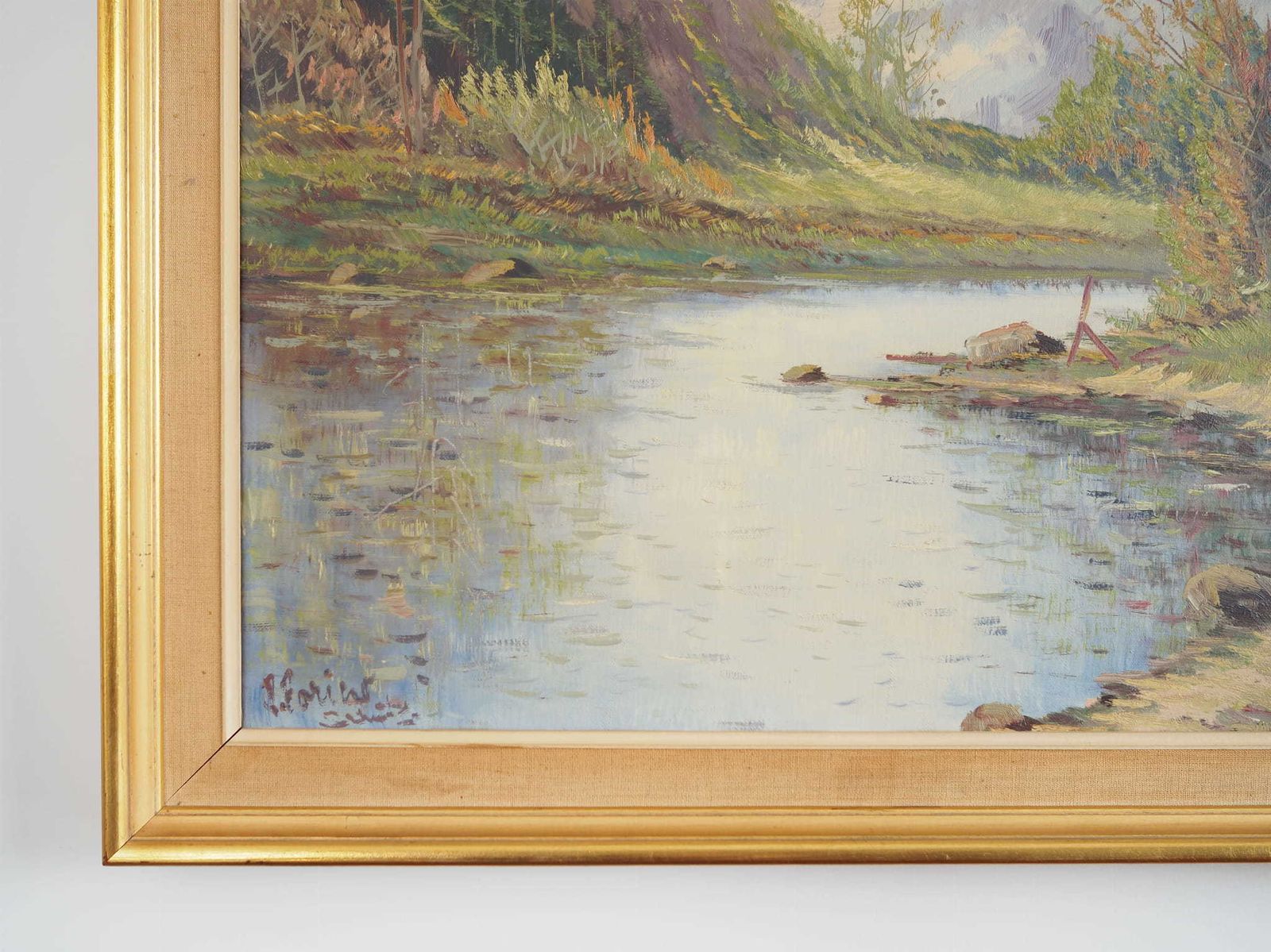 Painting „The Chalet At The Mountain Stream”, Scandinavian Design, 1970s photo 699.0