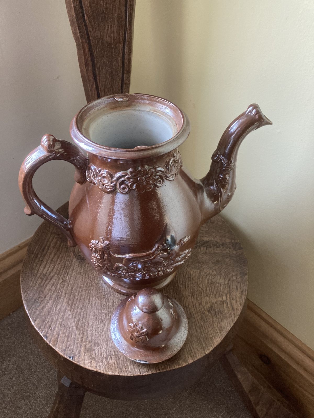 19th Century Derbyshire Stoneware Salt Glazed Coffee Pot photo furniture