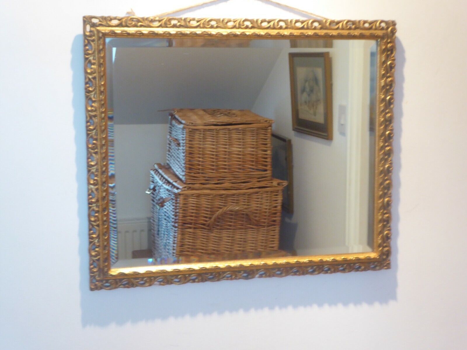 Attractive Antique Giltwood & Gesso Bevelled Edge Mirror