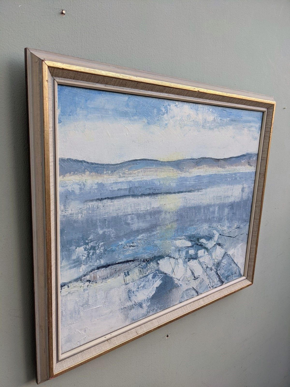 Icy Winter Oil Painting, Mid 20th Century photo 374.0