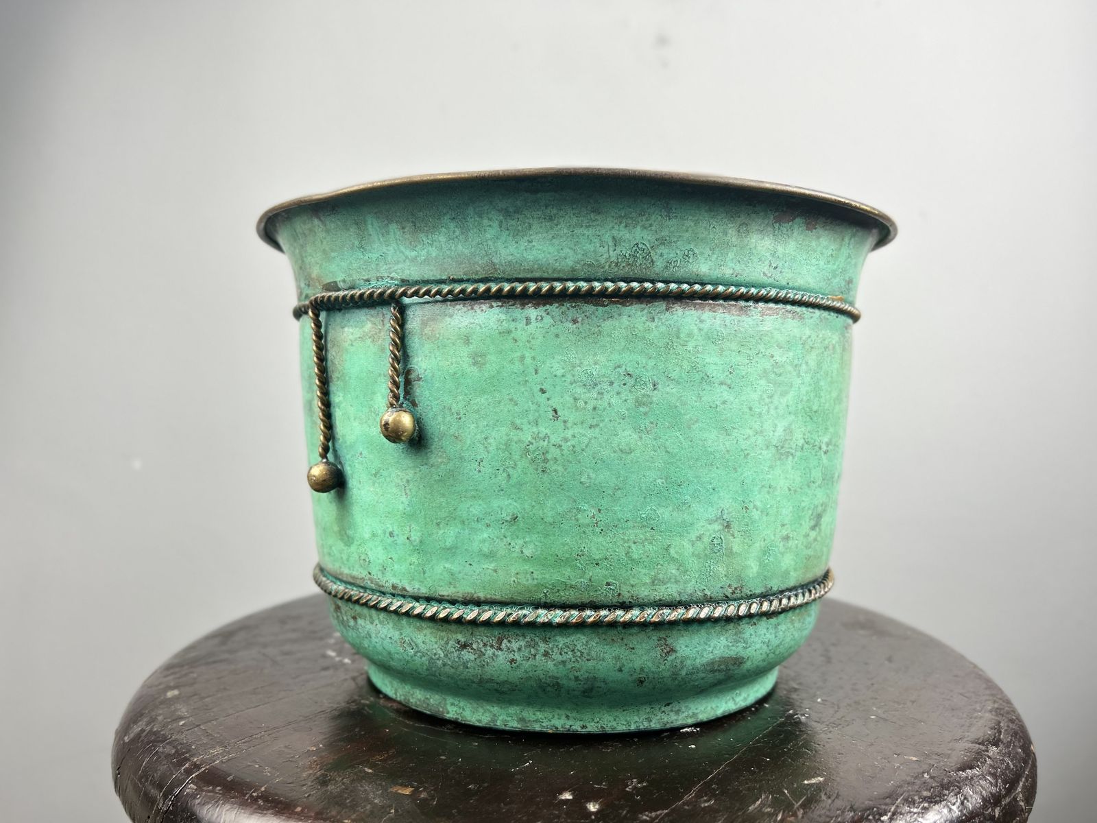 Vintage French Copper Plant Pot / Bowl Featuring Metal Rope Work. Circa 1950 photo 200.0