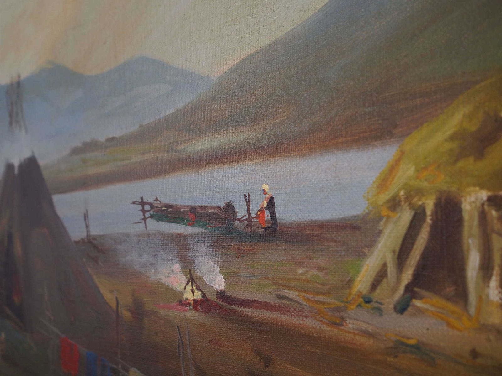 699.0 Schilderij „The Riverside Camp", Scandinavisch Design, 19e Eeuw, Door Vilhelm Oskar Engström photo