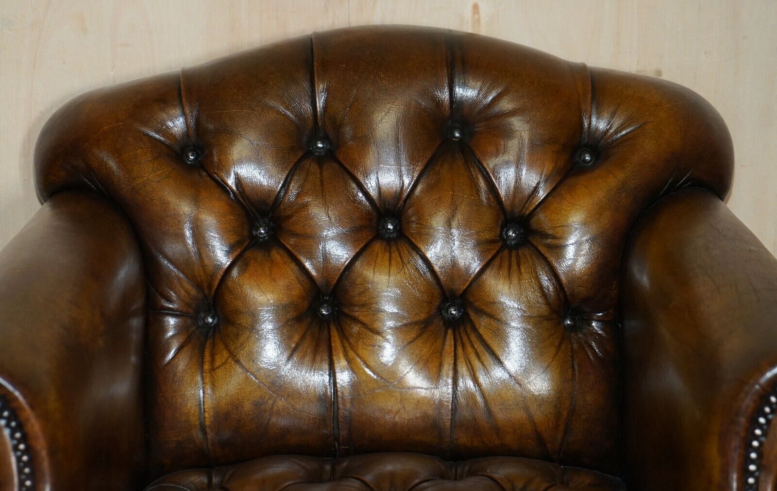 Antique Restored Cigar Brown Leather Chesterfield Tufted Library Armchair photo for sale