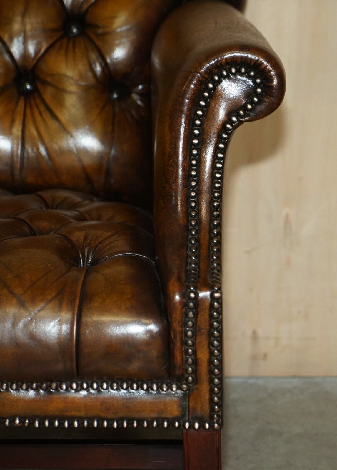Antique Restored Cigar Brown Leather Chesterfield Tufted Library Armchair photo buy