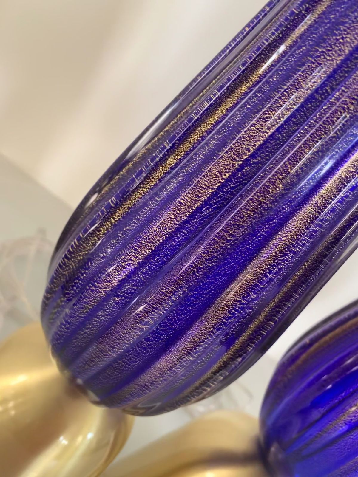 Lot Of 2 Gold And Blu Murano Glass Table Lamp  Very Rare Blu Murano Glass With Gold Leaf photo vinterior