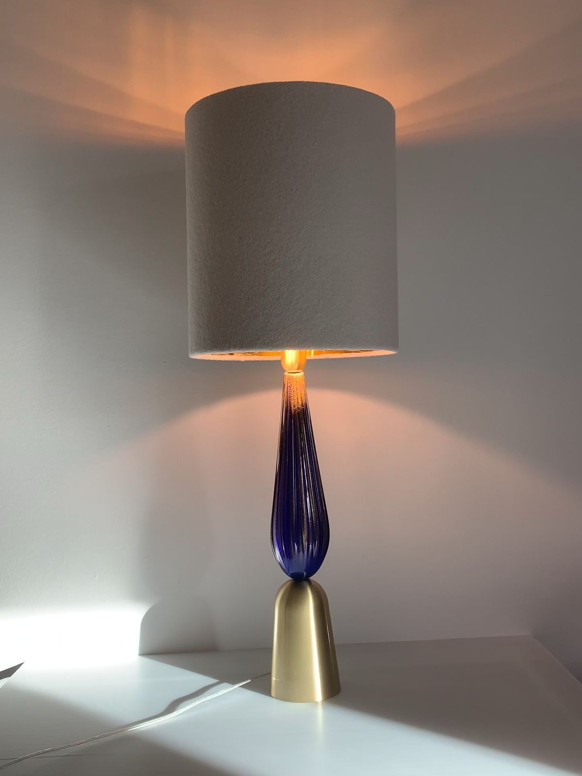 Lot Of 2 Gold And Blu Murano Glass Table Lamp  Very Rare Blu Murano Glass With Gold Leaf photo vintage
