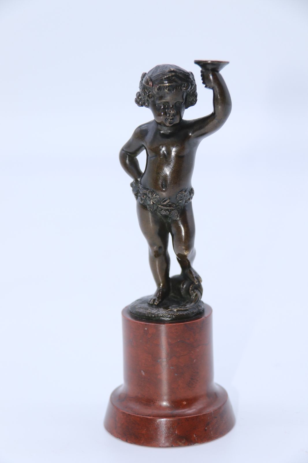 A Pair Of Grand Tour 19th Century Bronze Putti Figures On Marble Bases, Circa 1860 photo for sale