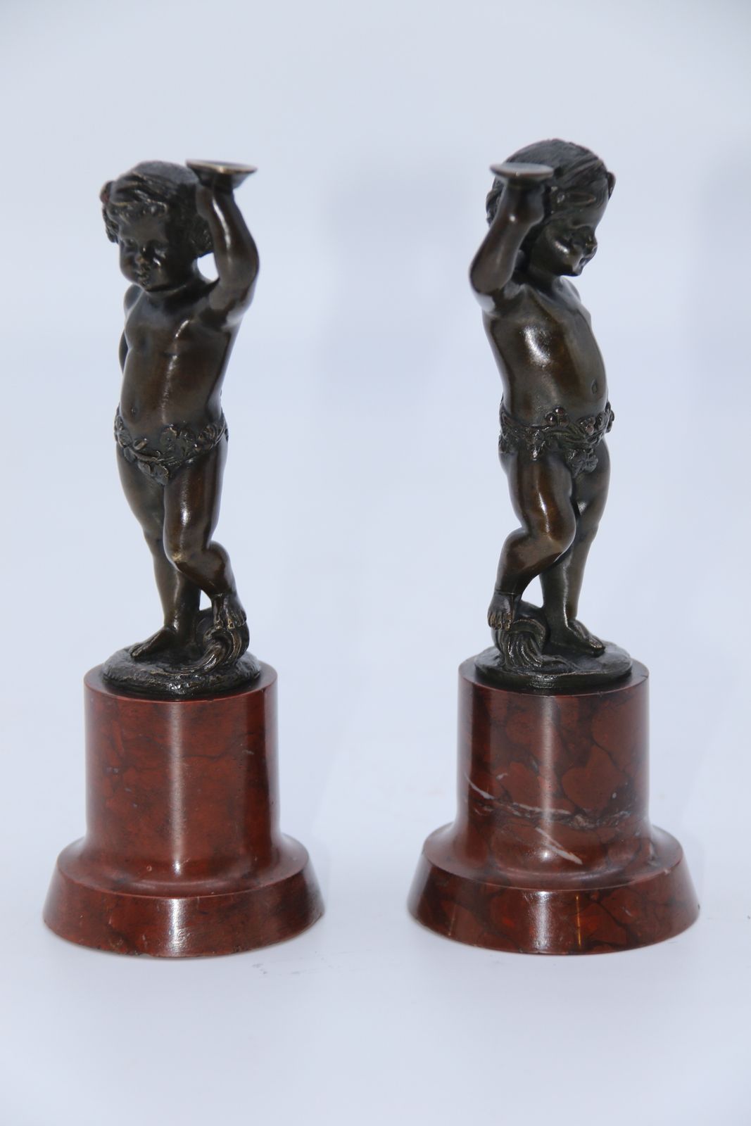 A Pair Of Grand Tour 19th Century Bronze Putti Figures On Marble Bases, Circa 1860 photo Home Decor