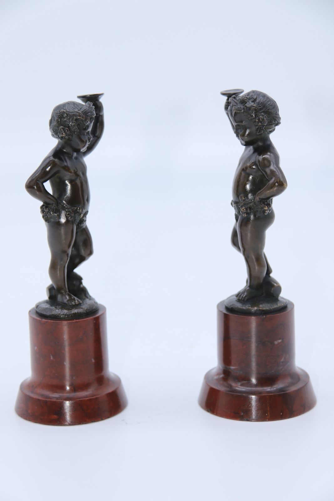 A Pair Of Grand Tour 19th Century Bronze Putti Figures On Marble Bases, Circa 1860 photo vinterior