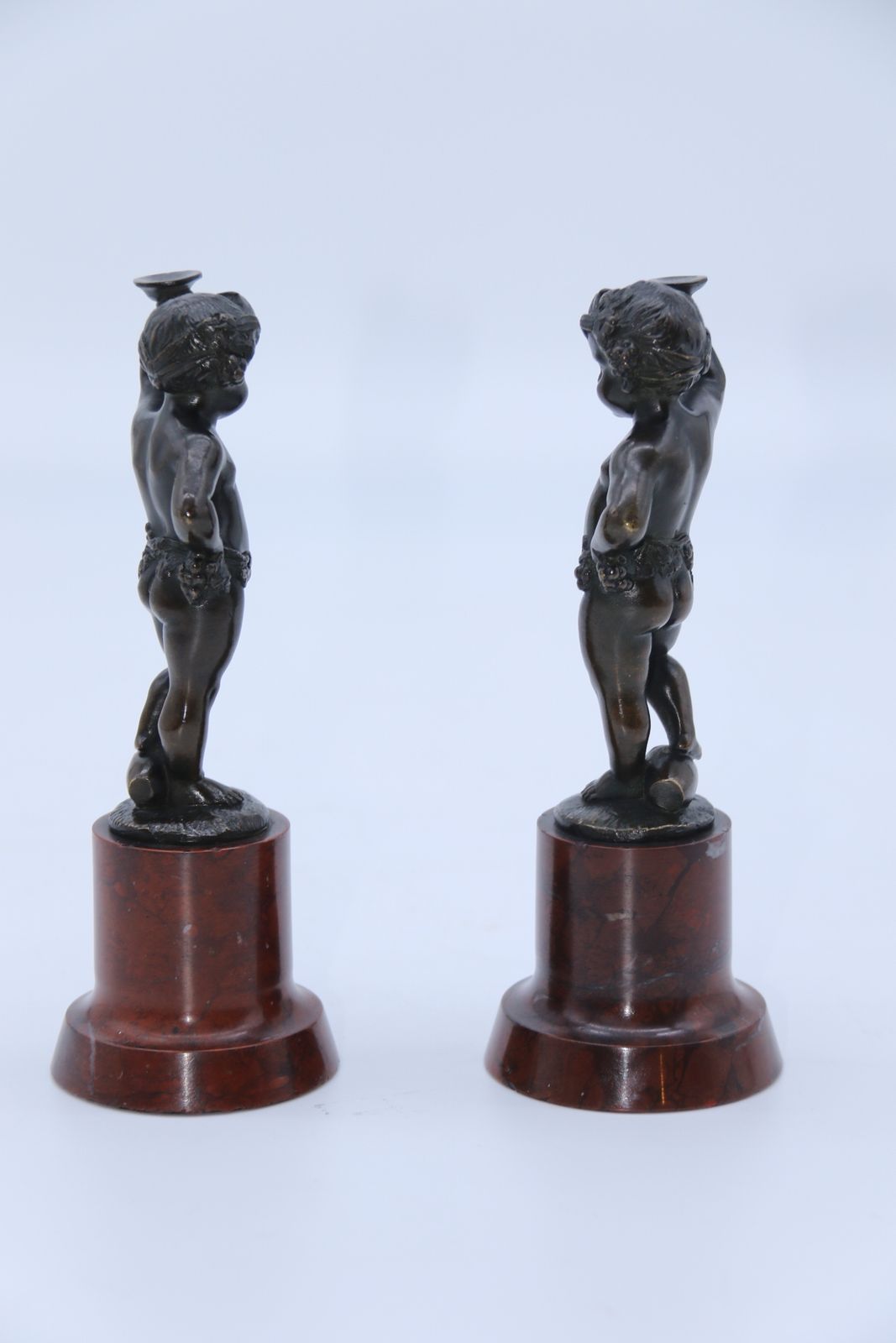 photo for sale A Pair Of Grand Tour 19th Century Bronze Putti Figures On Marble Bases, Circa 1860