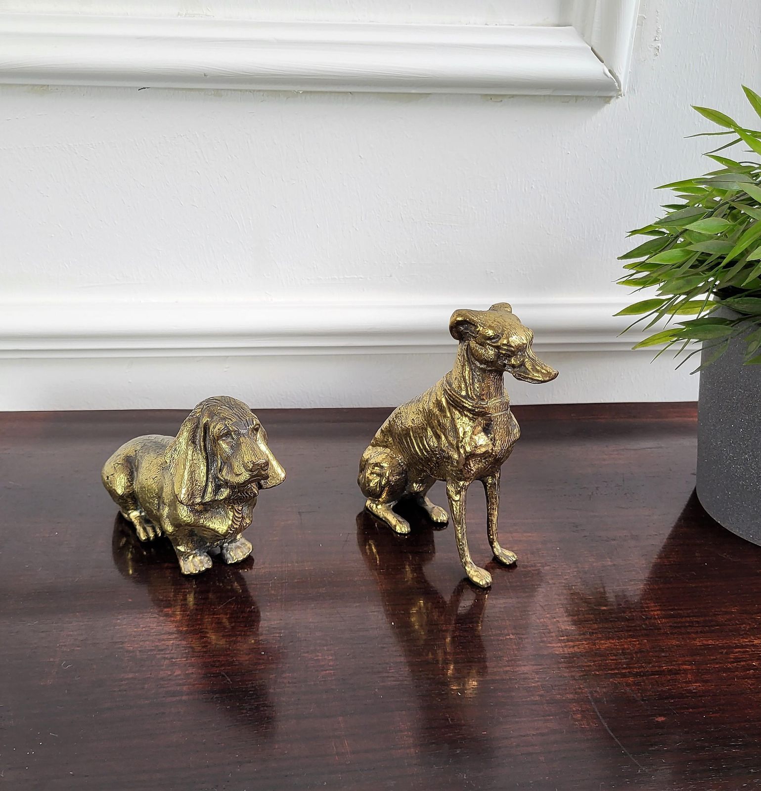 Pair Of Italian Desk Top Brass Bronze Dog Sculptures Paperweight Book Holders photo furniture