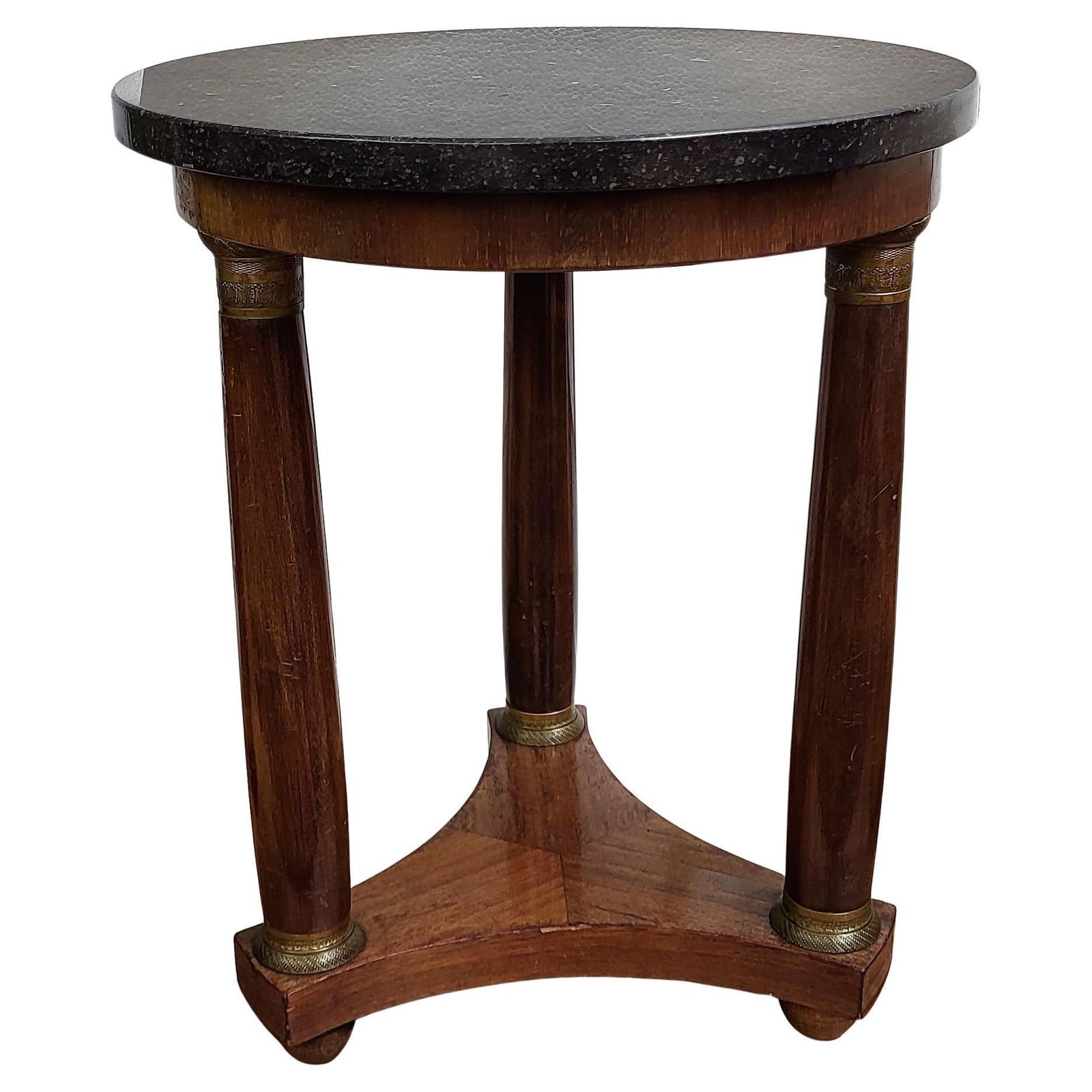 French Empire Gueridon Side Table With Tripod Columns Brass And Marble Top
