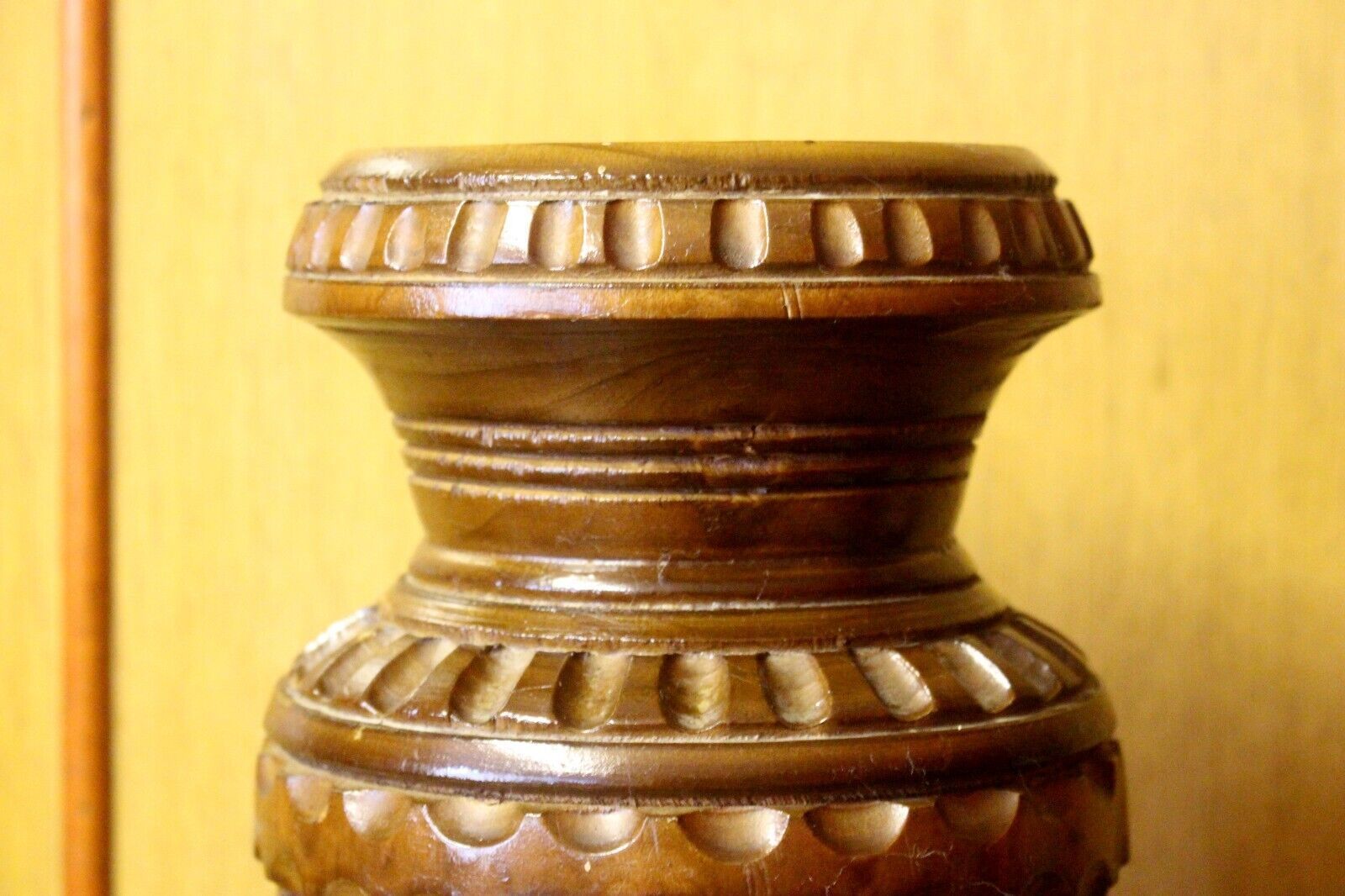 Vintage French Rustic Carved Wood Jar Hand Painted photo Home Decor