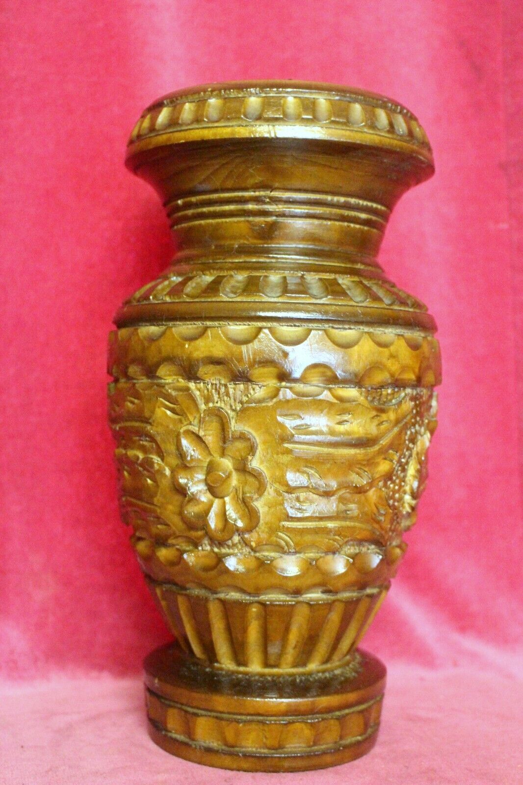 photo furniture Vintage French Rustic Carved Wood Jar Hand Painted