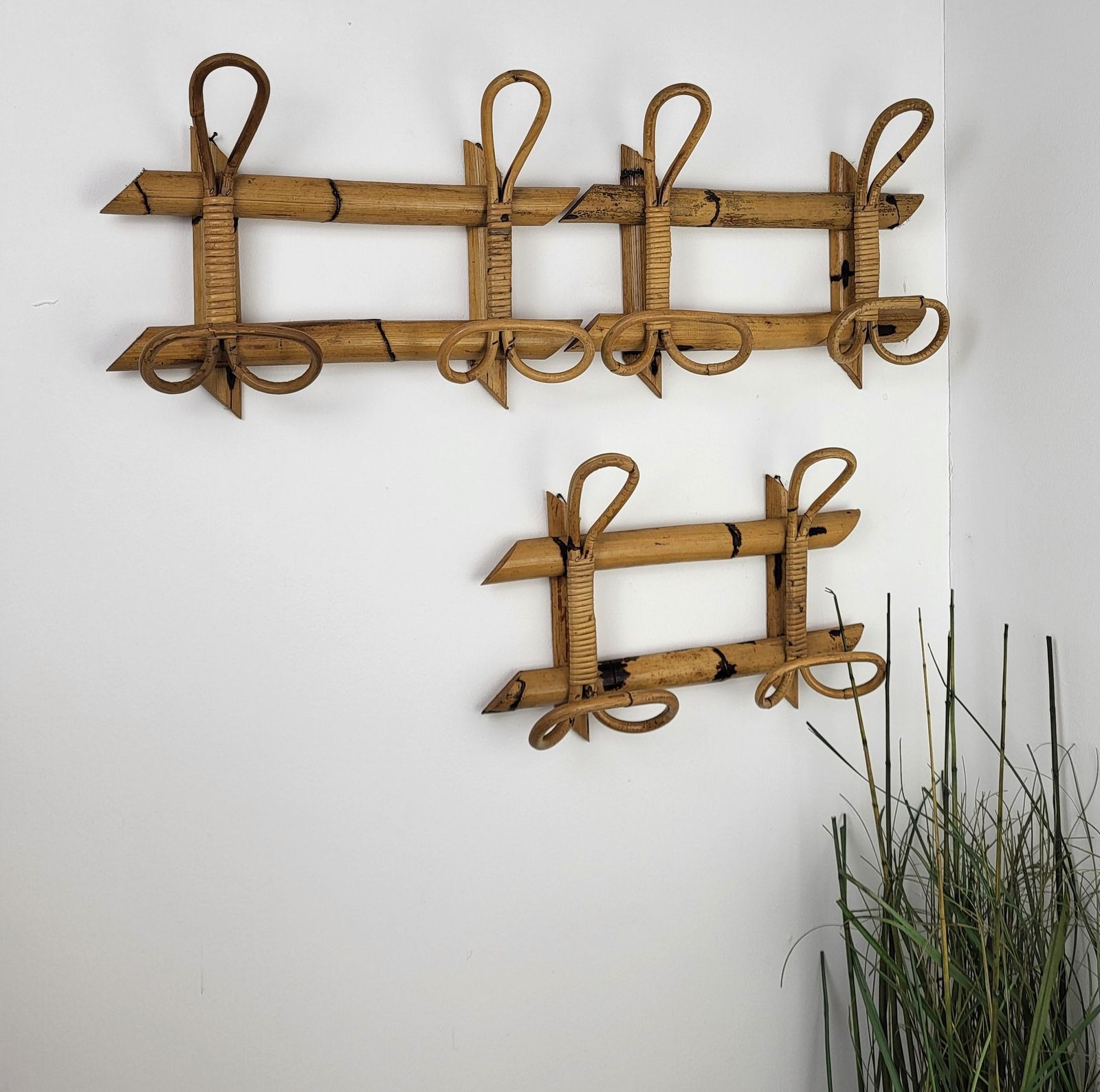 1960s Italian Bamboo Rattan Bohemian French Riviera Coat Hanger Rack Stand photo for sale