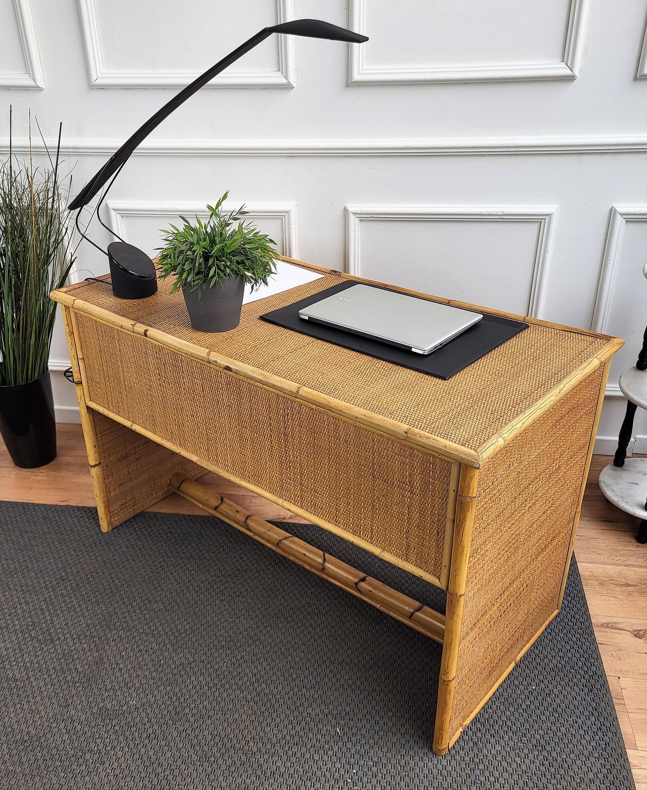 1960s Italian Dal Vera Bamboo Rattan Brass French Riviera Organic Writing Desk photo Furniture