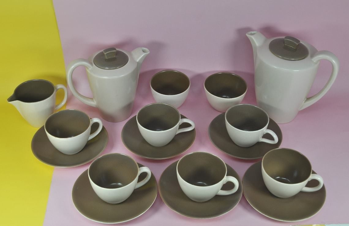 Retro Coffee Cups, Poole Pottery Twintone Mushroom Sepia photo for sale