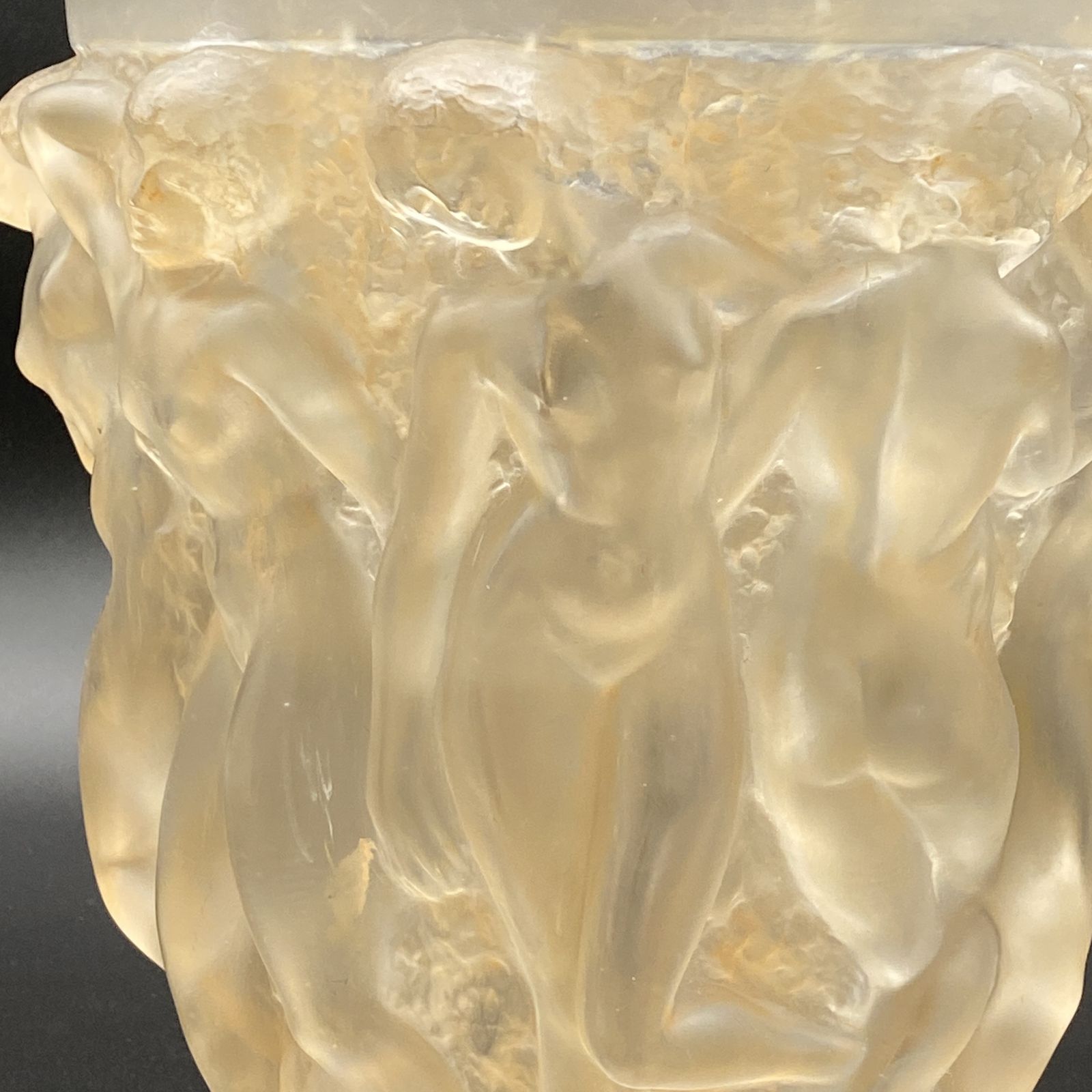 A Rene Lalique Bacchantes Vase In White And Sienna Patinated Glass. photo for sale