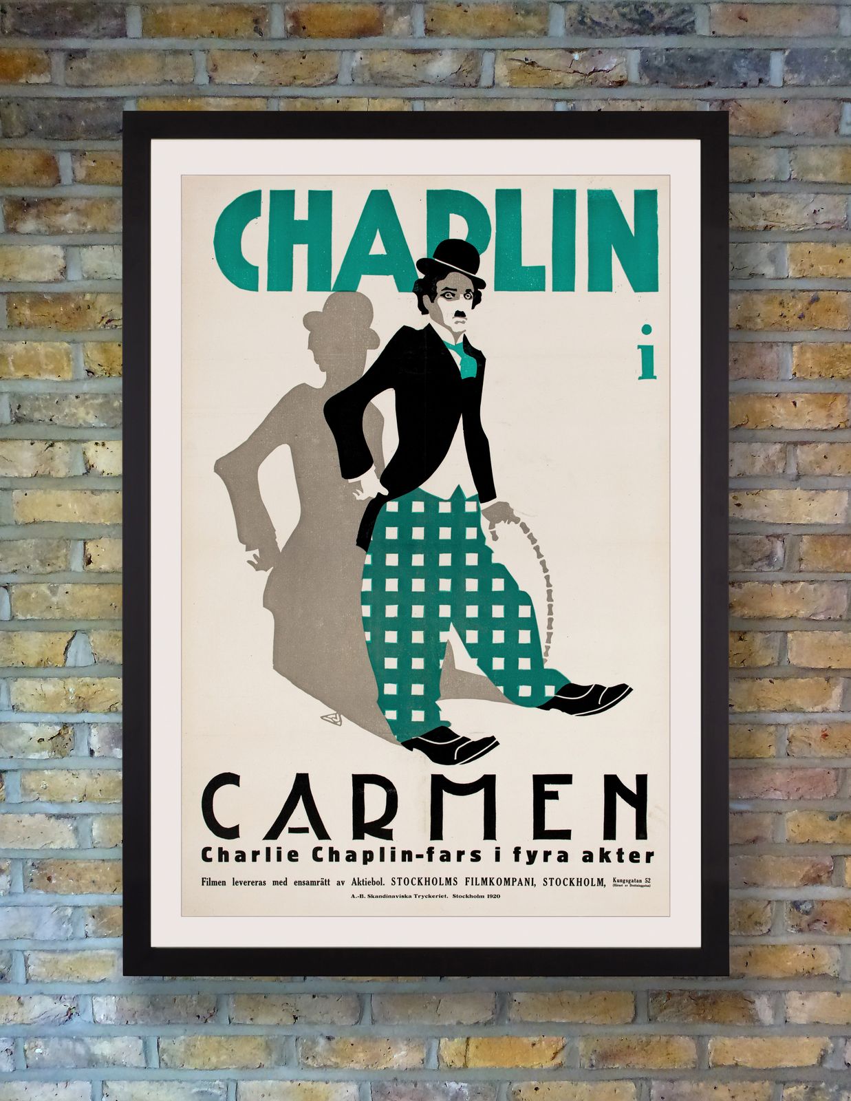 Chaplin 'Burlesque On Carmen' Original Linocut Film Poster, Swedish, 1920 photo for sale