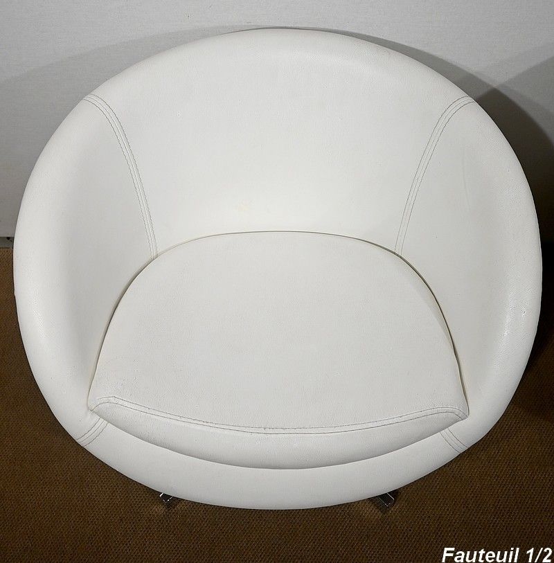 Pair Of Faux Leather Ball Armchairs, 1970s photo Furniture