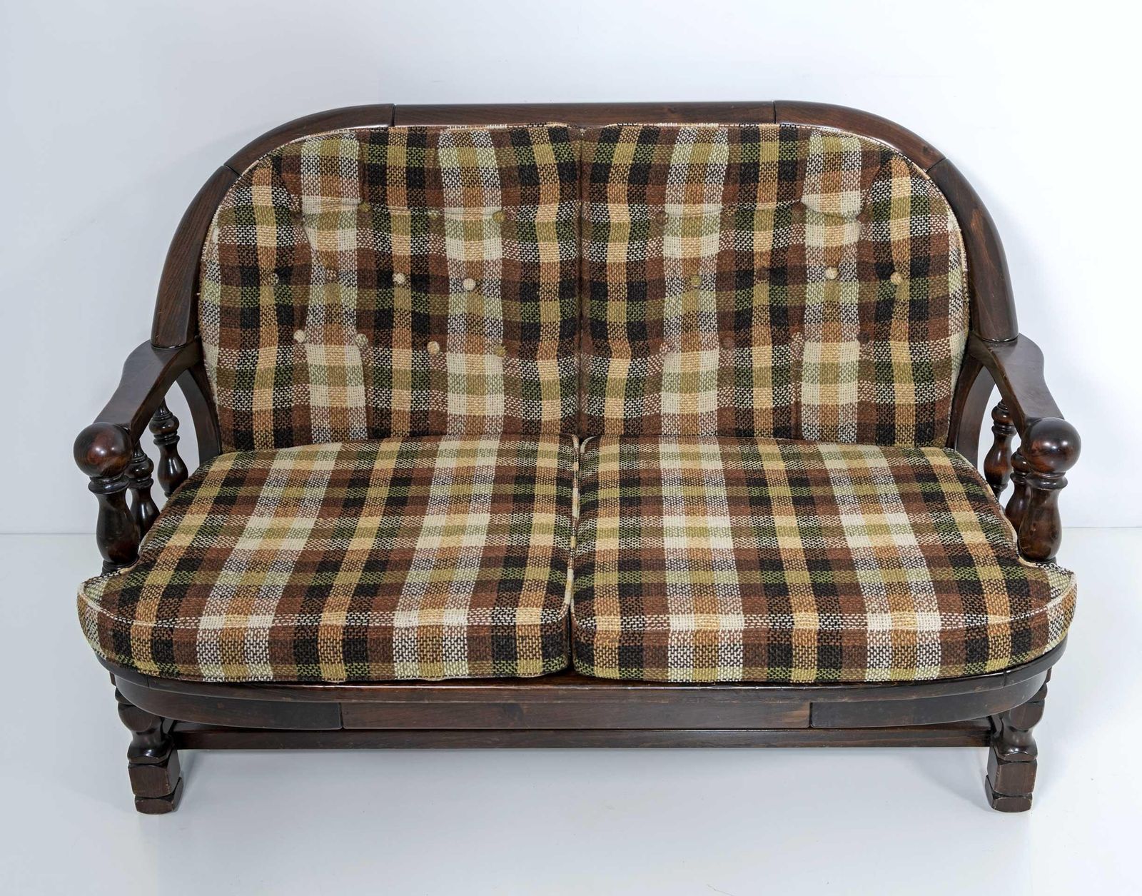 Mid Century Modern Italian Walnut And Fabric Country Sofa By Pizzetti Roma 70s photo Furniture