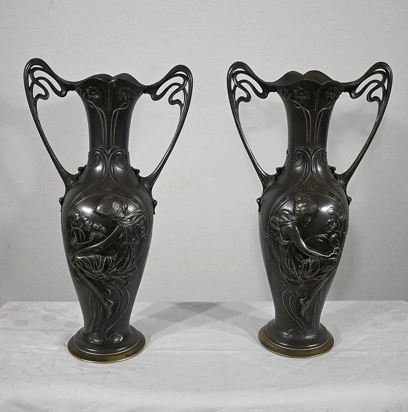 Important Pair Of Pewter Vases, Art Nouveau   1900 photo furniture