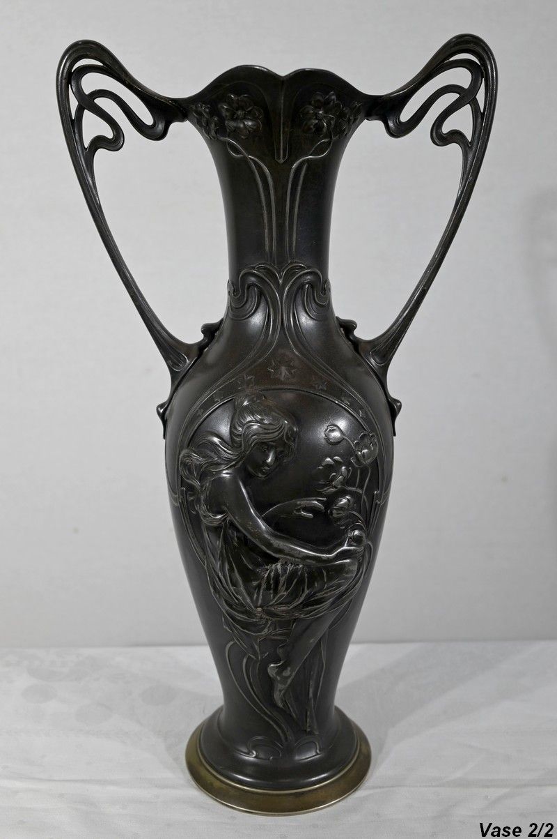 Home Decor Important Pair Of Pewter Vases, Art Nouveau   1900 photo