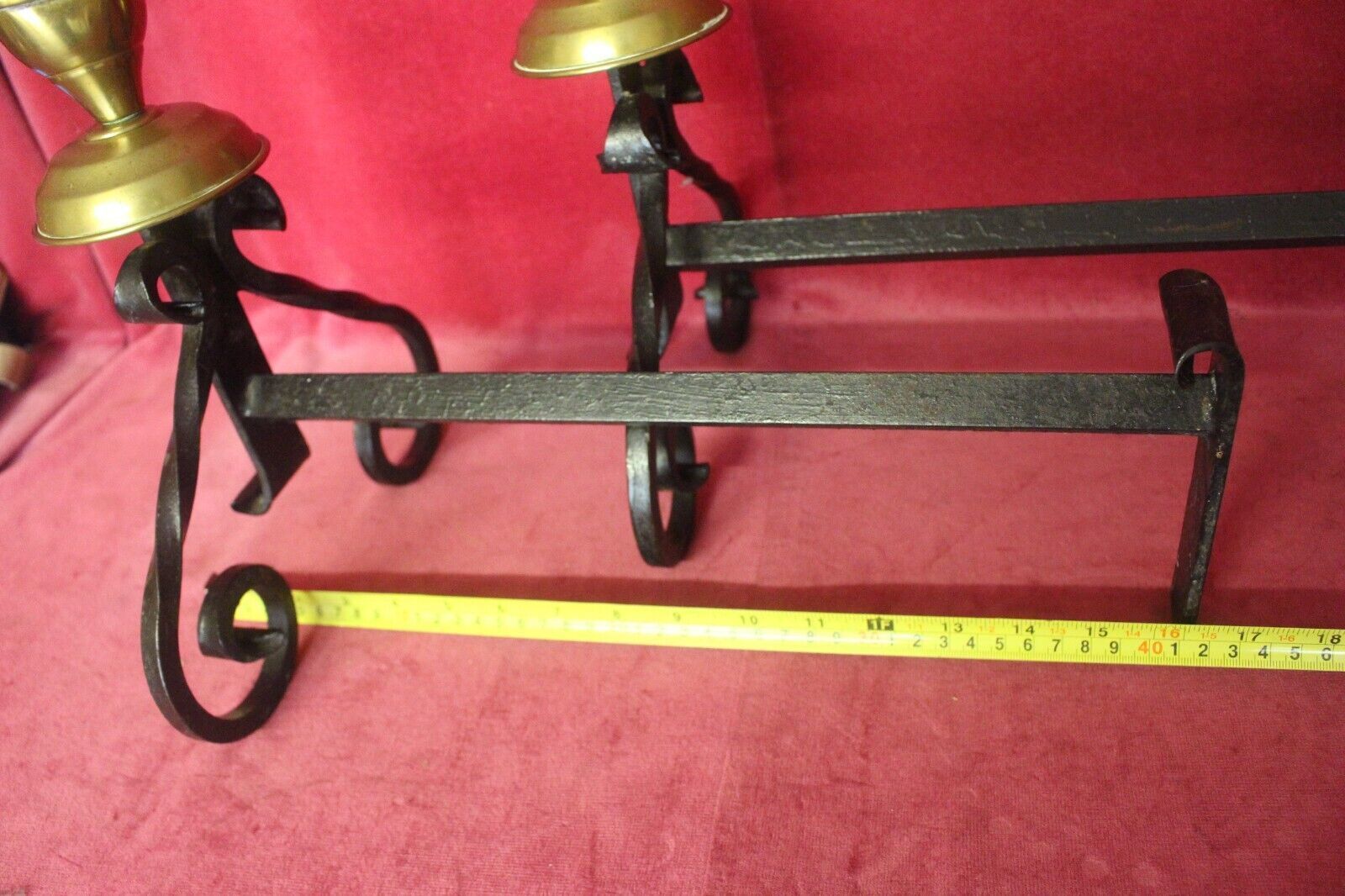 Pair Of Vintage Decorative French Iron And Brass Andirons Fire Dogs photo Home Fixtures