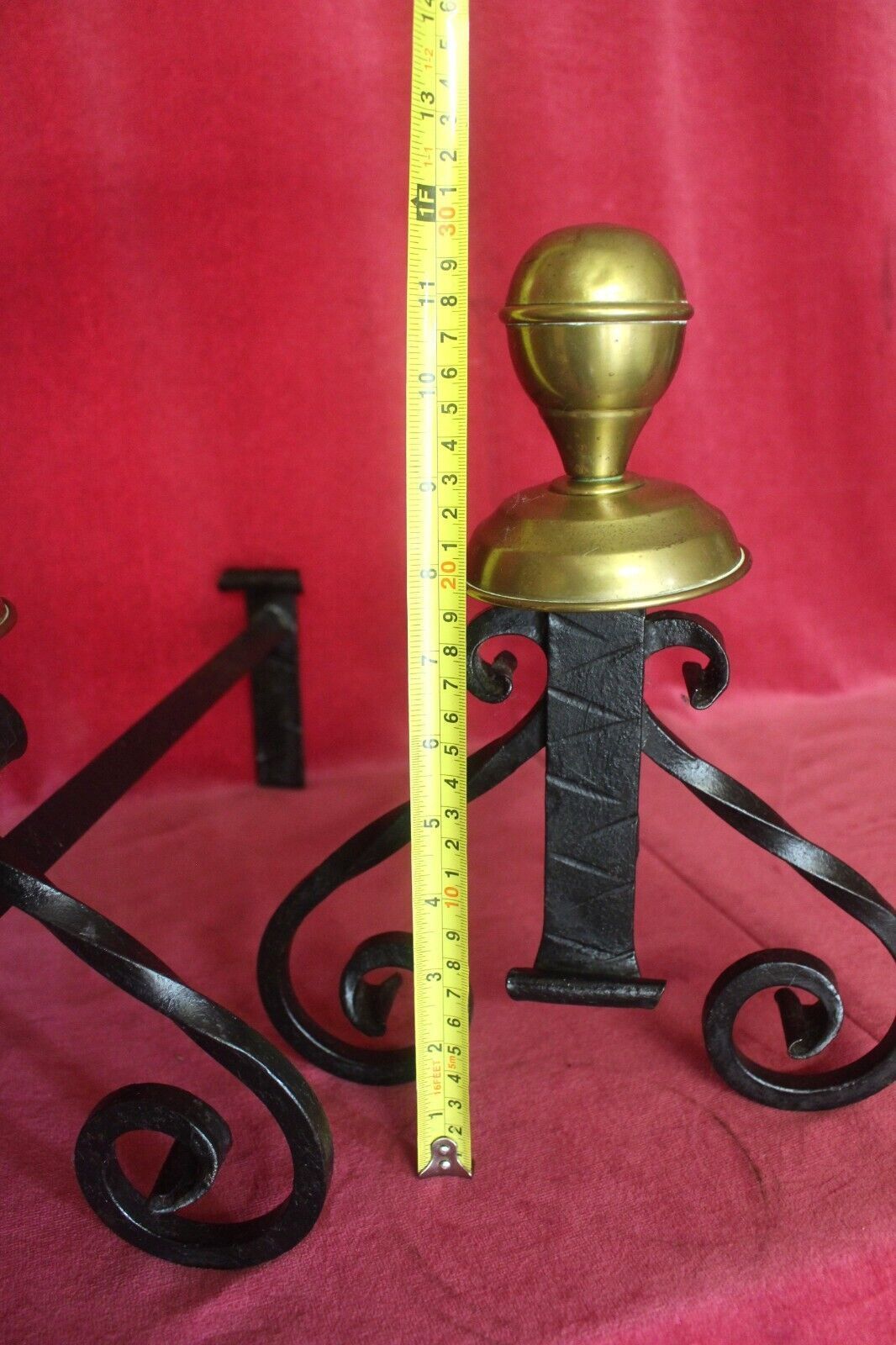 Pair Of Vintage Decorative French Iron And Brass Andirons Fire Dogs photo 95.0