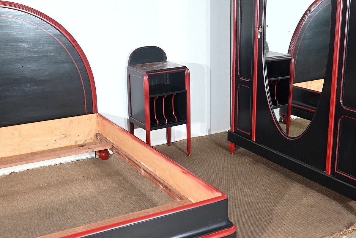 Rare 5 Piece Bedroom Set In Painted Wood, Art Deco   Early 20th Century photo Furniture