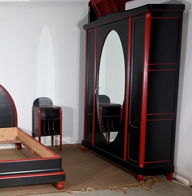 Rare 5 Piece Bedroom Set In Painted Wood, Art Deco   Early 20th Century photo 8652.0