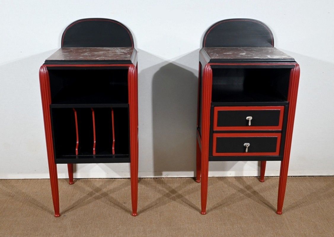 Rare 5 Piece Bedroom Set In Painted Wood, Art Deco   Early 20th Century photo vinterior