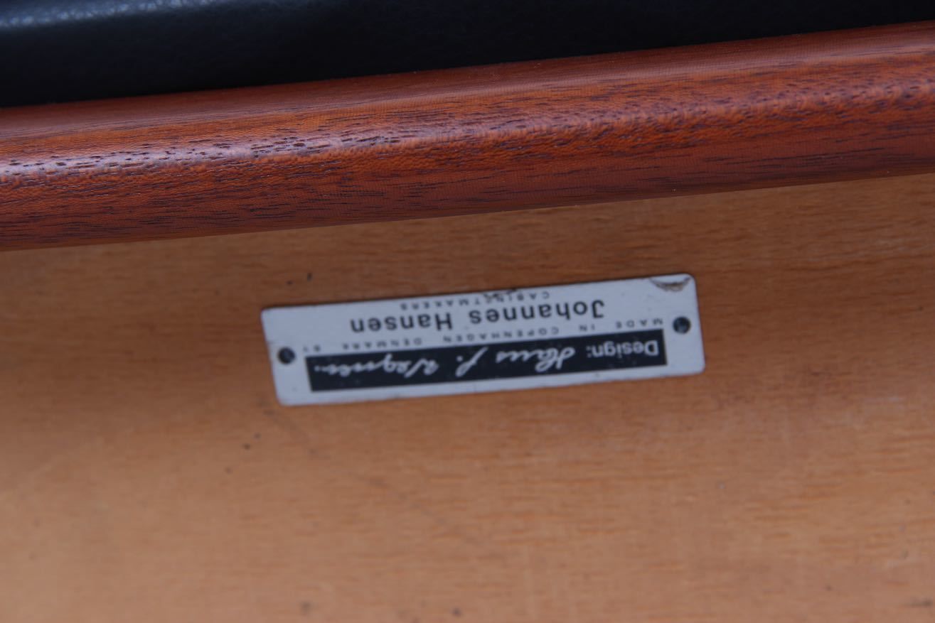 Hans J. Wegner Armchair. Renovated And Upholstered With Black Leather. Johannes Hansen Cabinetmaker. photo furniture