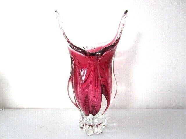 Czech Art Glass Vase Josef Hospodka Chribska Pink 1960 Rare Large And Heavy
