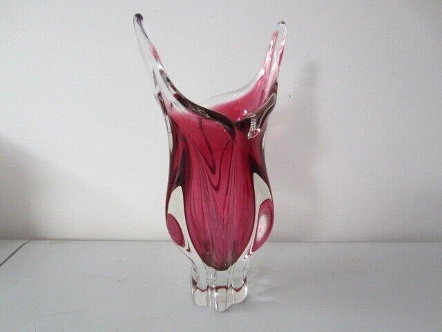 Czech Art Glass Vase Josef Hospodka Chribska Pink 1960 Rare Large And Heavy photo for sale