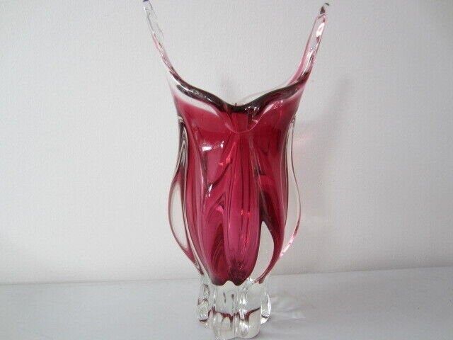 Czech Art Glass Vase Josef Hospodka Chribska Pink 1960 Rare Large And Heavy photo 143.0