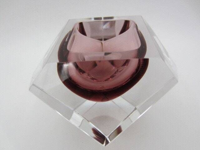 Mandruzzato Murano Sommerso Pink Space Age Geometric Art Glass Bowl Italy photo 130.0