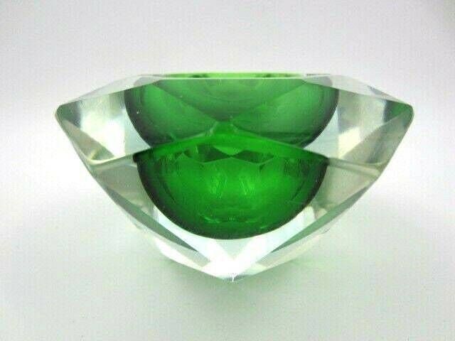 Mandruzzato Geometric Murano Facet Cut Green Blue Sommerso Bowl photo for sale
