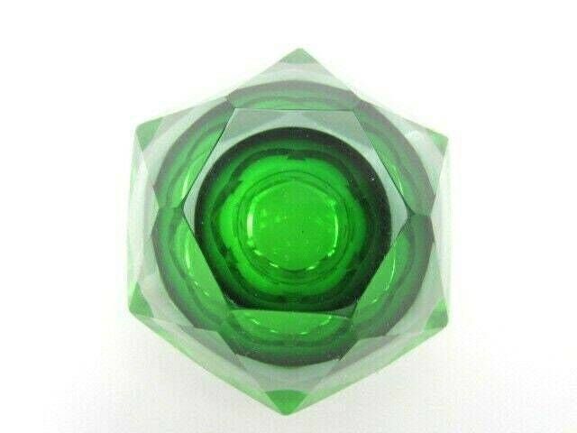 Mandruzzato Geometric Murano Facet Cut Green Blue Sommerso Bowl photo buy