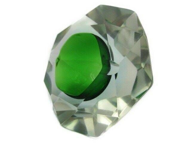 photo for sale Mandruzzato Geometric Murano Facet Cut Green Blue Sommerso Bowl