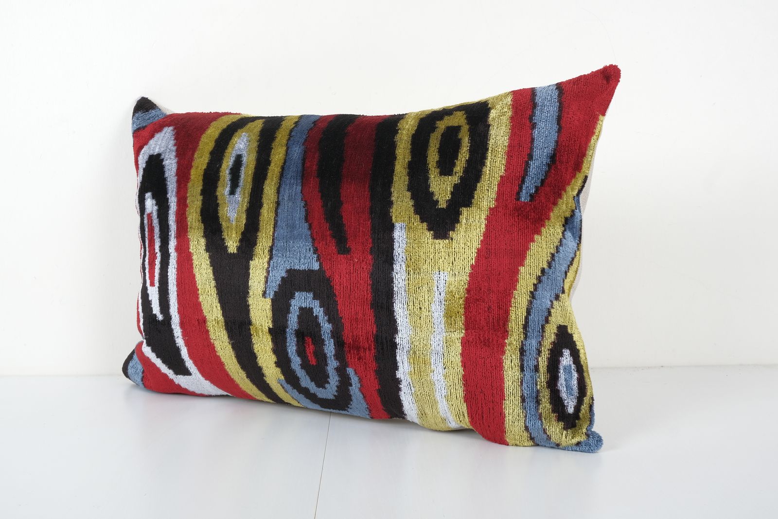 Ikat Colorful Pillow Cover   Handloom Silk Pastel Velvet Lumbar Pillow Cover   Ethnic Decorative Pillow   Velvet Ikat Pillow 16'' X 24'' photo for sale