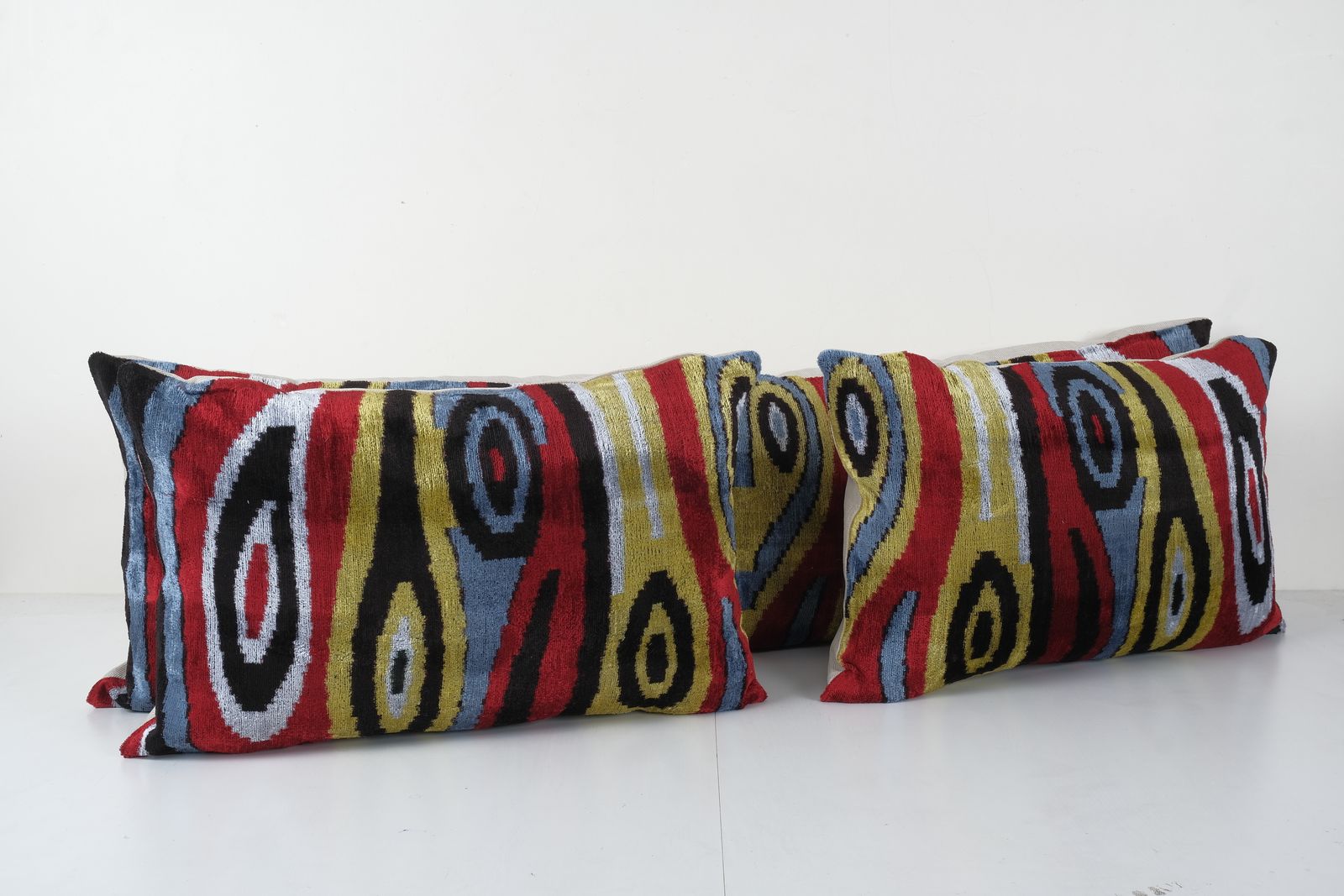 Ikat Colorful Pillow Cover   Set Of Three Silk Velvet Lumbar Pillow Cover   Matching Ethnic Decorative Pillow   Velvet Iikat Pillow photo furniture
