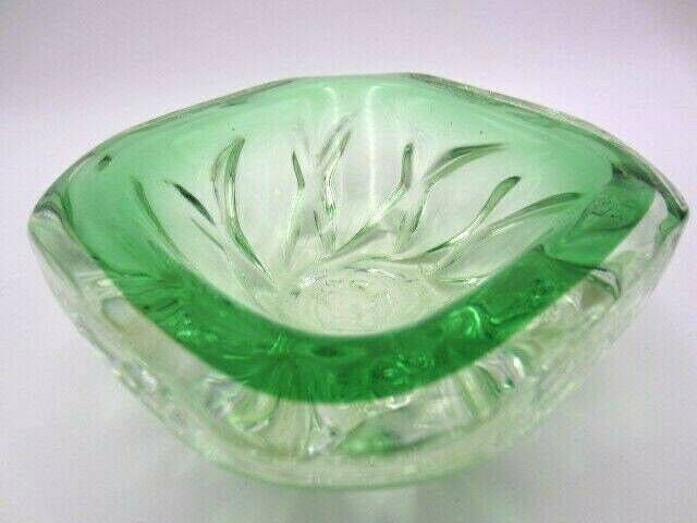 Green Organic Square Murano Or Czech Heavy Sommerso Art Glass Bowl