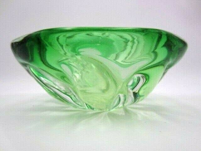 Green Organic Square Murano Or Czech Heavy Sommerso Art Glass Bowl photo vinterior