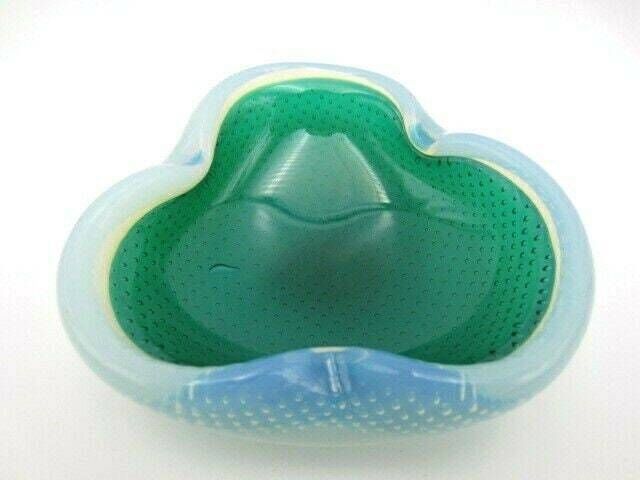 Murano Seguso Alabastro Green In Blue White Opal Bullicante Art Glass Bowl 50s photo furniture