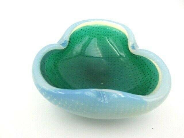 Murano Seguso Alabastro Green In Blue White Opal Bullicante Art Glass Bowl 50s photo buy