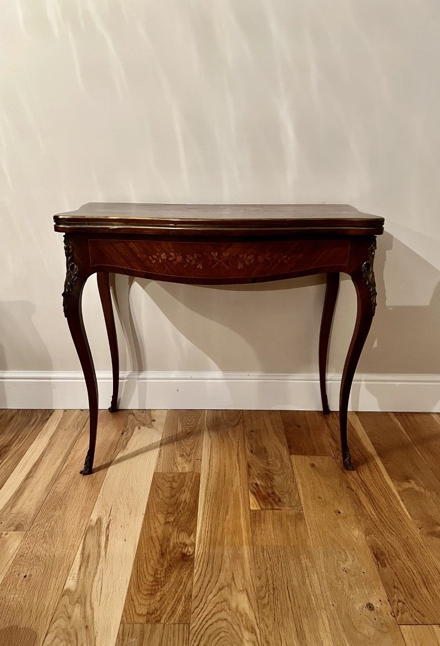 Antique French Quality Kingwood Marquetry Inlaid Ormolu Mounted Card Table photo vinterior